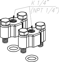 Два монтажных фланца с резьбовым отверстием К1/4" (1/4"NPT), крепеж, прокладки (резина (Р) или фторопласт (Ф))