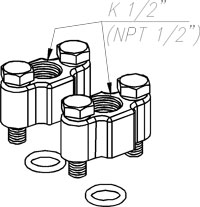 Два монтажных фланца с резьбовым отверстием К1/2" (1/2"NPT), крепеж, прокладки (резина (Р) или фторопласт (Ф))