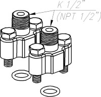 Два монтажных фланца со штуцером с резьбой K1/2" (1/2"NРT), крепеж, прокладки (резина)