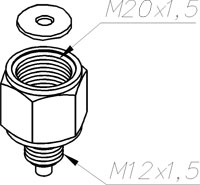 Переходник с М20х1,5 на наружную резьбу М12х1,5, прокладка (Ф-4УВ15 или М1)