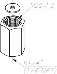 Переходник с М20х1,5 на внутреннюю резьбу K1/4" (1/4"NPT), прокладка (Ф-4УВ15 или М1)