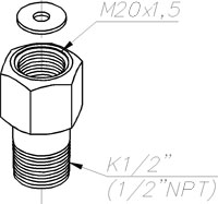 Переходник с М20х1,5 на наружную резьбу K1/2" (1/2"NPT), прокладка (Ф-4УВ15 или М1)